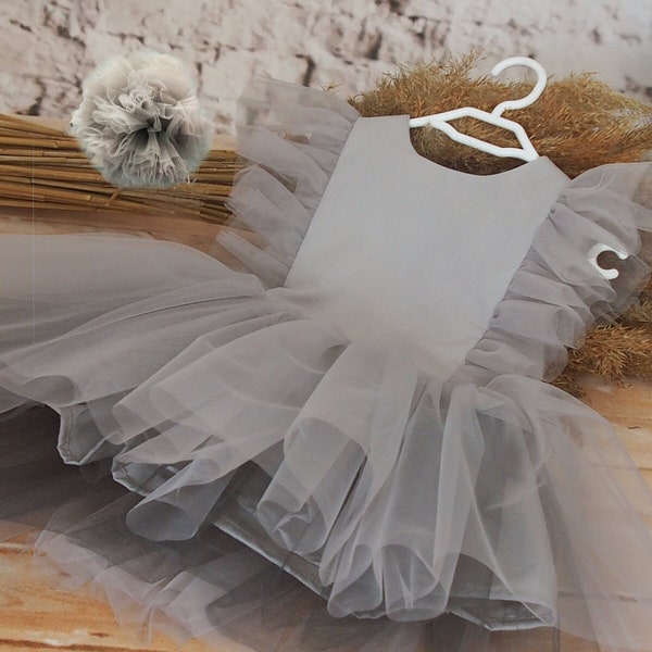 Gray Toddler Girl Dress, Birthday Tutu Dress, Gray Tutu Dress, Photoshoot Outfit, Photoshoot Dress, Birthday Outfit, Grey Baby Dress