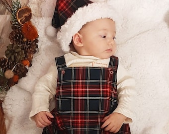 Red Plaid Christmas Baby Romper & Hat Set | Baby First Christmas | Romper First Xmas Outfit for Boys and Girls | 0-3 Ages Holiday Baby Gifts