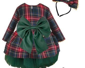 Red Plaid Christmas Gown: Baby Girl Tulle Dress & Headband