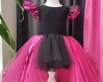 Toddler Hot Pink Black Tulle Dress, Baby Girl Dress, Hot Pink Girl Dress, Girl Birthday Outfit, Hot Pink Toddler Dress, Pink Dress Girls