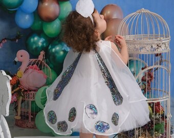 Robe tutu cape papillon : tenue d'anniversaire blanche, robe pour séance photo (1-10 ans)