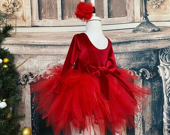 Christmas Girl Dress/Red Toddler Dress/Little Girl Christmas Dress/Velvet Toddler Dress/Red Girl Tulle Dress/Red Tutu Dress/Toddler Dress