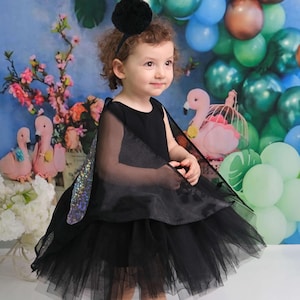 Robe tutu ballerine, serre-tête cape papillon, robe tutu d&#39;anniversaire noire, tenue d&#39;anniversaire, robe d&#39;anniversaire fille, robe pour séance photo, 1-10 ans