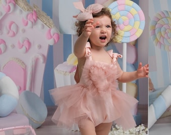 Baby Birthday Dress, First Birthday Cake Smash Outfit Girl, Baby Tutu Dress, Baby Tulle Romper, Baby Photoshot Dress Romper, Fast Shipping