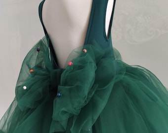 Smaragdgroene tutu-jurk: lange kerstjurk van tule