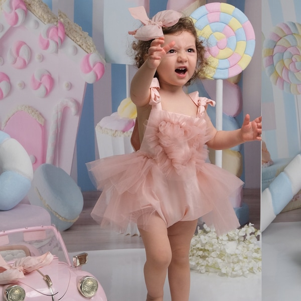 Baby Birthday Dress, First Birthday Cake Smash Outfit Girl, Baby Tutu Dress, Baby Tulle Romper, Baby Photoshot Dress Romper, Fast Shipping