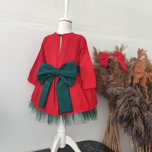 Toddler Girl Christmas Dress, Christmas Baby Girl Dress, Girl Red Green Tutu Dress, Red Christmas Dress, Red Flower Girl Dress