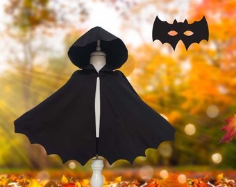 Halloween Kids Bat Costume Cape and Bat Mask for Kids - Unisex Girl and Boy Hooded Bat Cloak with Bat Wing Design