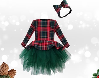 Röd tartan julklänning: Rutig tyll juloutfit