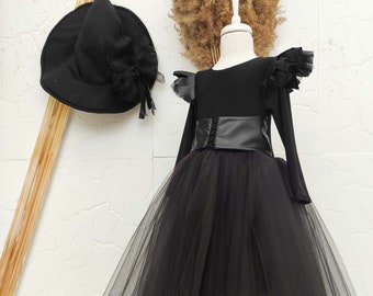 Toddler Witch Dress, Kids Black Witch Costume, Children Witch Outfit, Girl Halloween Dress, Girls Vampire Costume, Halloween Party Dress