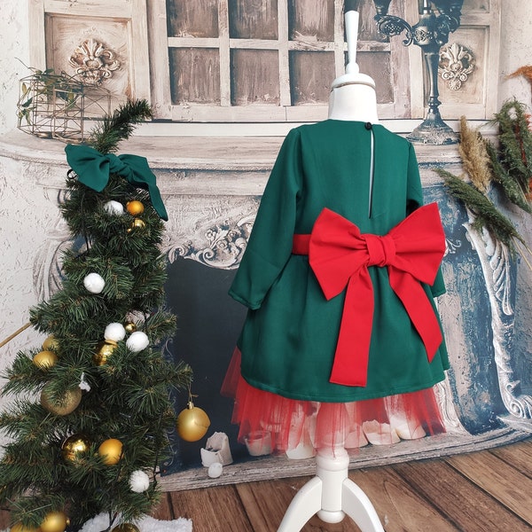 Toddler Girl Christmas Dress, Christmas Baby Girl Dress, Girl Red Green Tutu Dress, Green Christmas Dress, Green Flower Girl Dress