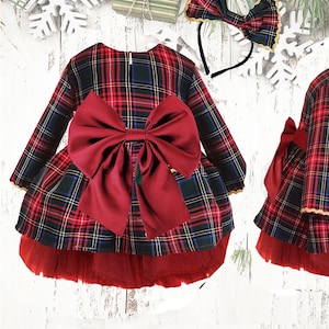 Red Plaid Gown For Baby Girl, Tartan Toddler Dress, Baby Girl Dress, Birthday Girl Dress, Baby Girl Tulle Dress