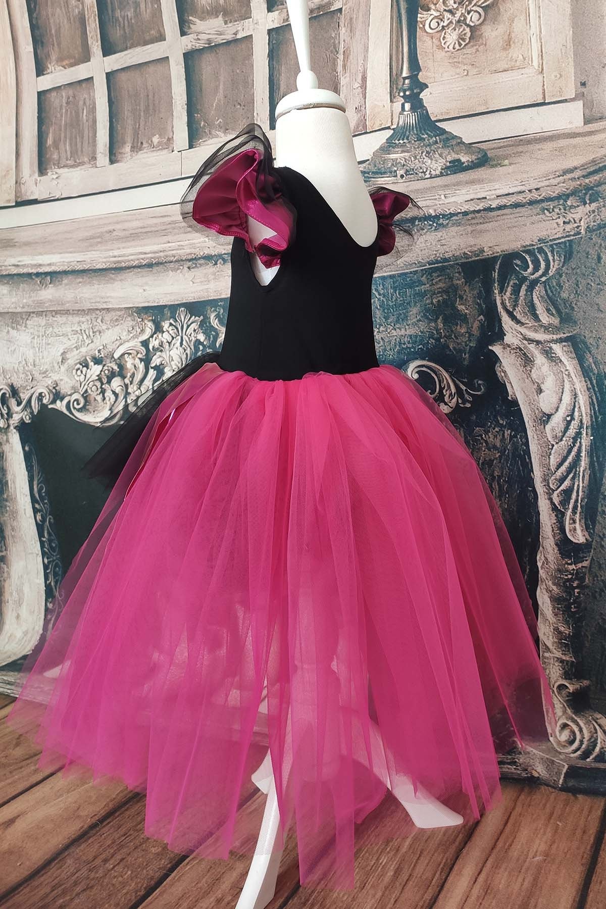 Hot Pink Tulle Dress: Black Lycra Bodice, Handmade Tutu & Headband