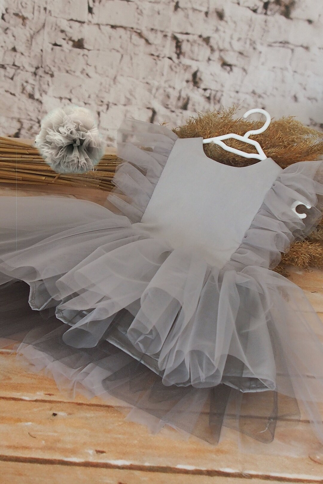 Gray Toddler Girl Dress, Birthday Tutu Dress, Gray Tutu Dress