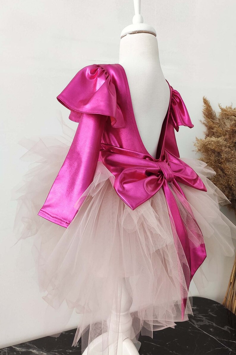 Toddler Hot Pink Tulle Dress, Princess Girl Dress, Toddler Bow Dress, Hot Pink Girl Dress, Girl Tutu Dress, Toddler Girl Pink Dress