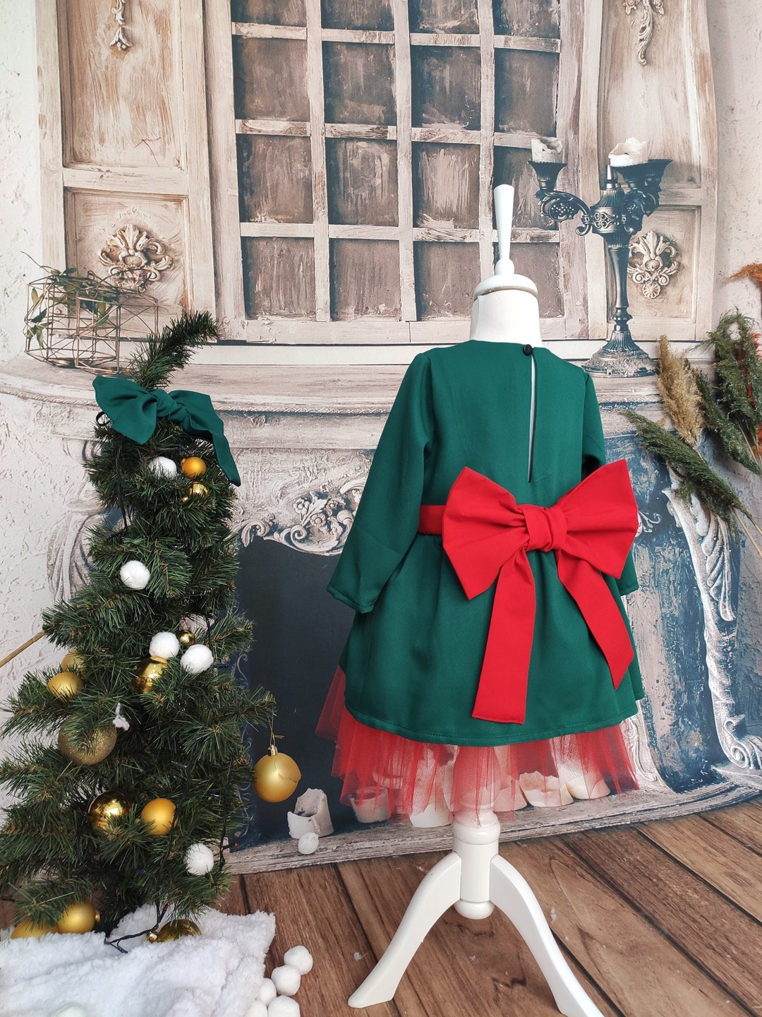 Toddler Girl Christmas Dress, Christmas Baby Girl Dress, Girl Red Green