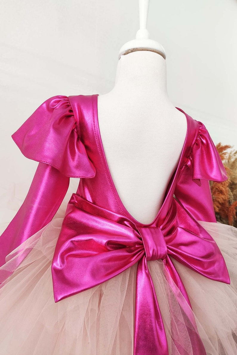 Toddler Hot Pink Tulle Dress, Princess Girl Dress, Toddler Bow Dress, Hot Pink Girl Dress, Girl Tutu Dress, Toddler Girl Pink Dress