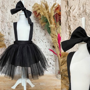 Black Flower Girl Dress and Headband, Tulle Black Tutu Dress, Black Toddler Dress, Gothic Girl Dress, Black Girl Dress, Photoshoot Outfit