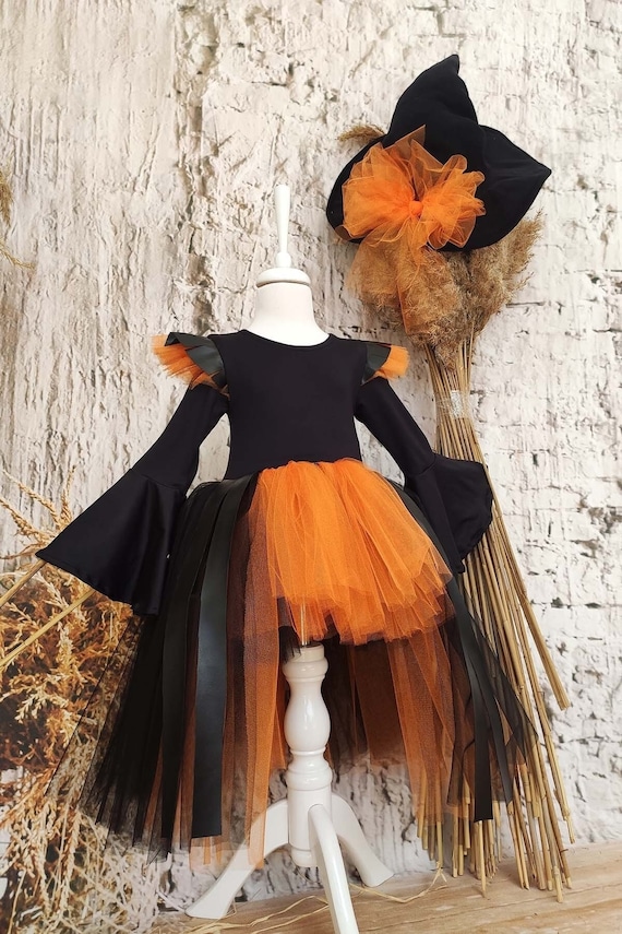 Toddler Witch Costume Girls Halloween Costumes Toddler Girl Witch Dress and Hat Black Orange Tutu Costume Etsy UK