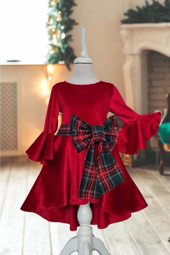 white christmas dresses Fit and Flare Long Sleeve Deep Red Velvet Party Dress – misaislestyle main image 1