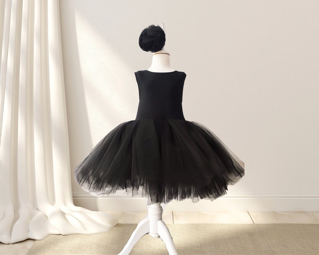 Baby Girls Ballerina Tutu Tulle Dress and Headband, Black Birthday Tutu Dress, Parties Outfit