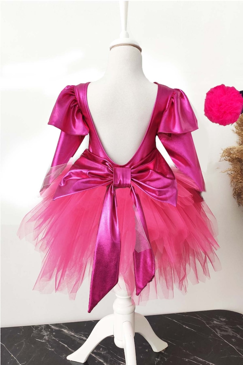Toddler Hot Pink Tulle Dress, Princess Girl Dress, Toddler Bow Dress, Hot Pink Girl Dress, Girl Tutu Dress, Toddler Girl Pink Dress