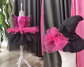 Toddler Pink Witch Costume: Tulle Dress & Hat, Halloween Outfit / Express Shipping