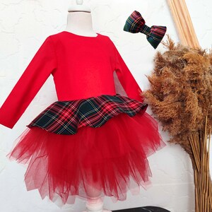 Abito natalizio per ragazze, abito natalizio in tartan rosso per bambini, abito invernale per ragazza scozzese rosso e verde, abito per servizio fotografico natalizio per ragazze