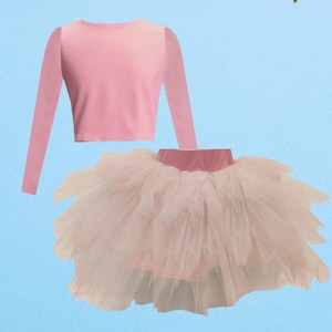 Blush Pink Long-Sleeve Crop Top and Tutu Skirt Set for Girls | Pink Birthday and Toddler Girl Party Outfit