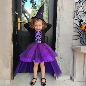 Toddler Witch Costume: Black & Purple Tutu Dress with Hat / Express Shipping