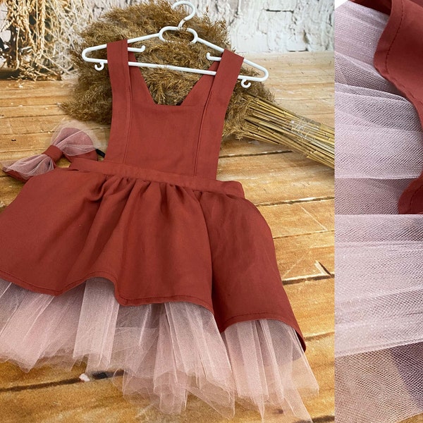 Robe de fille en terre cuite pour tout-petits et bandeau / Robe Tutu fille / Tenue d’anniversaire / Robe d’anniversaire de fille / Tenue de photoshoot / Robe de fille Photoshoot