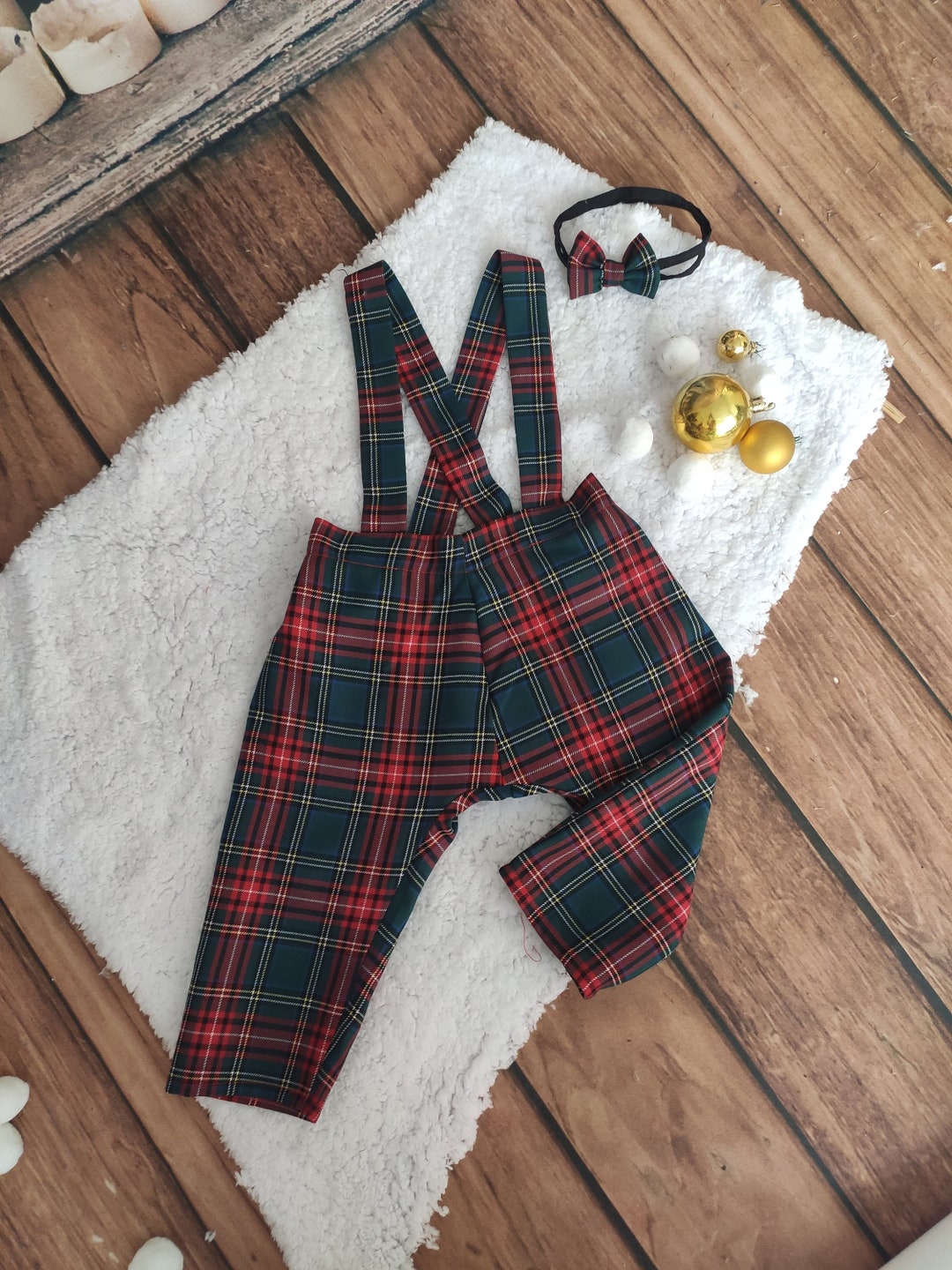 Bailey Boys Red Pants Set with Blue Striped Christmas Gingerbread Train Shirt main image 1