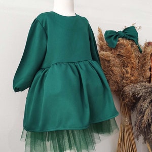 Robe fille enfant en bas âge, robe bébé fille, robe tutu vert fille, robe tulle vert fille, robe de fille de fleur verte image 3