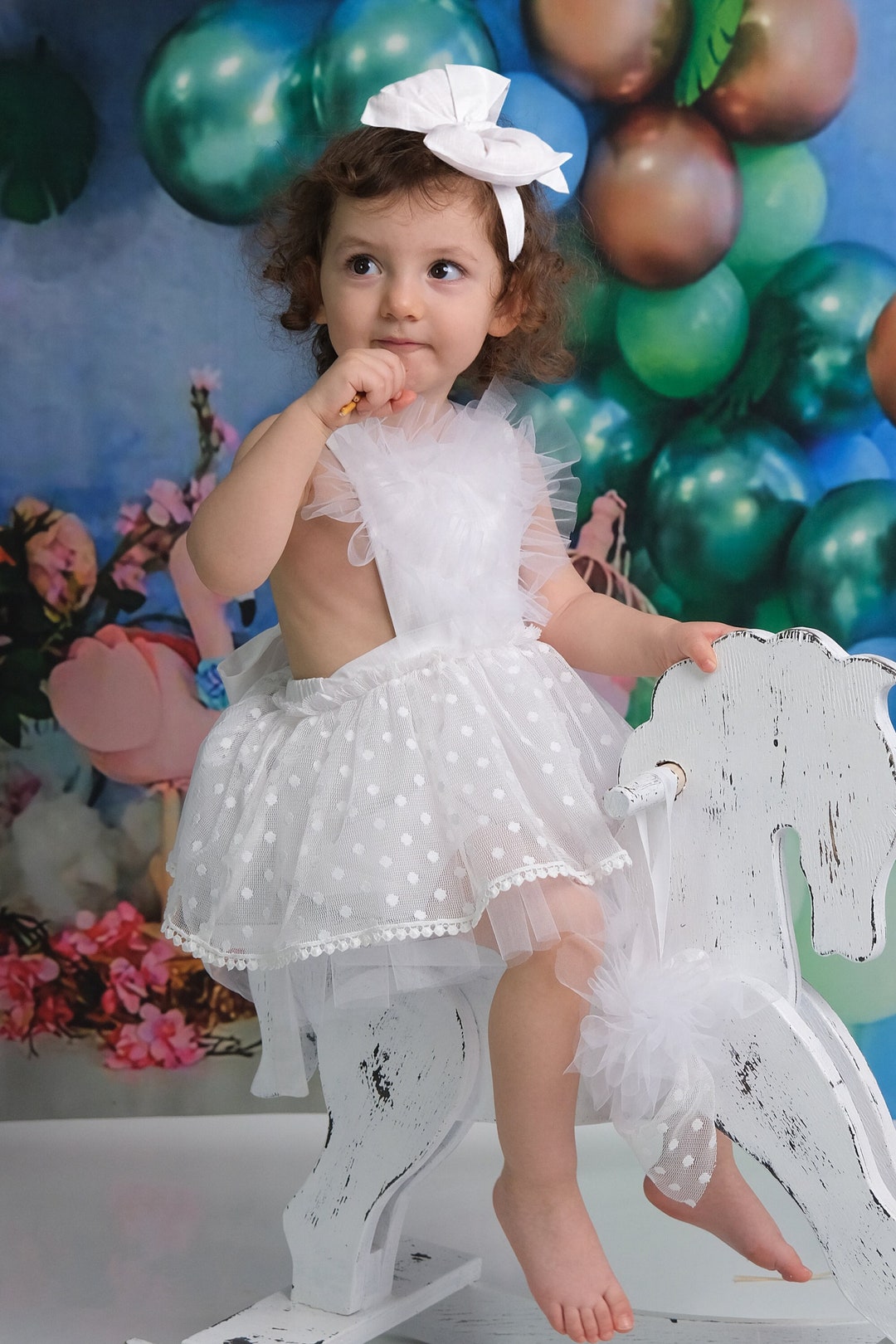 Vestito in tulle bianco per neonati: tutina a pois, vestito per