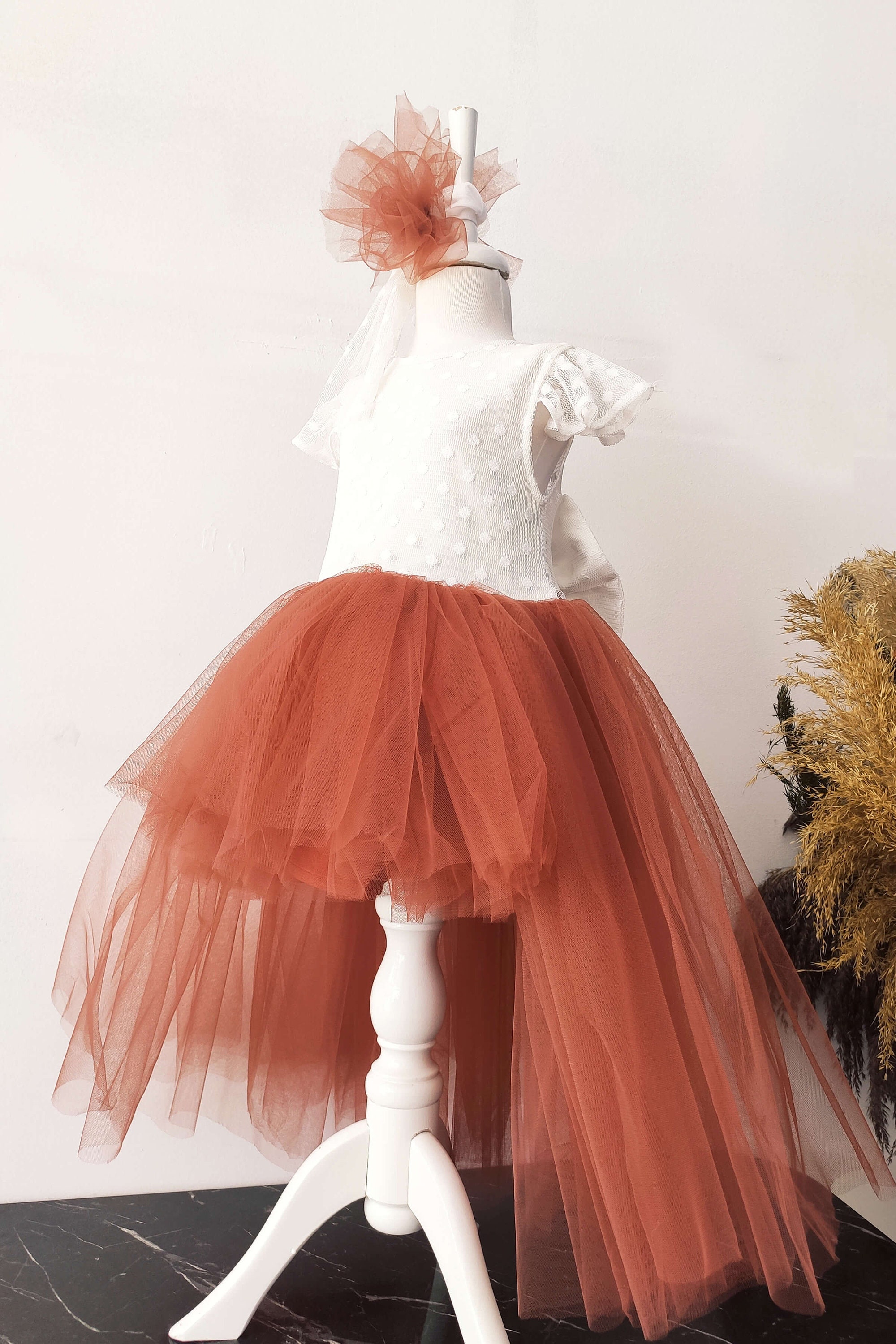 burnt orange tutu dress Dark Orange Tulle Tea Length Sexy Plunging Bridesmaid Homecoming Dress