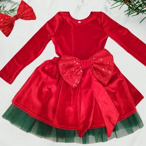 Christmas Girl Dress/Red Green Toddler Dress/Little Girl Christmas Dress/Velvet Toddler Dress/Red Girl Tulle Tutu Dress/Express Shipping