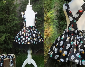 Black Skull Print Toddler Dress, Toddler Girl Black Dress, Gothic Girl Dress, Black Tutu Dress, Dark Magician Girl, Toddler Witch Costume