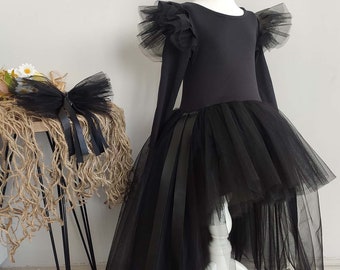 Schwarzes Kleinkind Halloween Kleid, Mädchen Hexenkostüm, Mädchen Vampir Kostüm, Hexenhut, schwarzes Tütü Kleid, Express Versand, schwarzes Tütü Kleid,