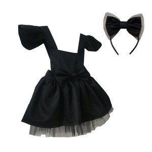 Black Toddler Dress and Headband, Black Flower Girl Dress, Birthday Girl Bow Dress, Special Occasion Dress, Tulle Black Tutu Dress