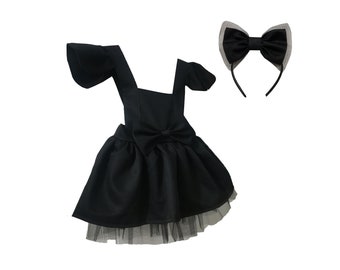Black Toddler Dress and Headband, Black Flower Girl Dress, Birthday Girl Bow Dress, Special Occasion Dress, Tulle Black Tutu Dress
