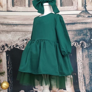 Robe fille enfant en bas âge, robe bébé fille, robe tutu vert fille, robe tulle vert fille, robe de fille de fleur verte image 4