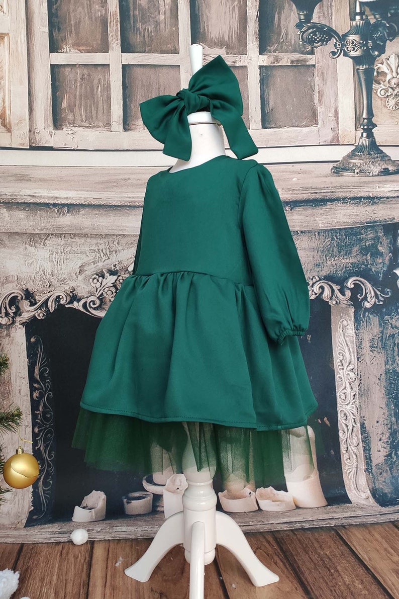 Robe fille enfant en bas âge, robe bébé fille, robe tutu vert fille, robe tulle vert fille, robe de fille de fleur verte image 4