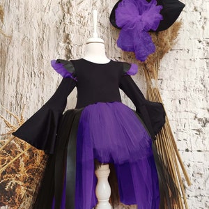 Toddler Girl Witch Costume and Hat, Black Girls Witch Costume, Halloween Costume Gothic Girl Dress, Dark Magician Girl, Express Shipping