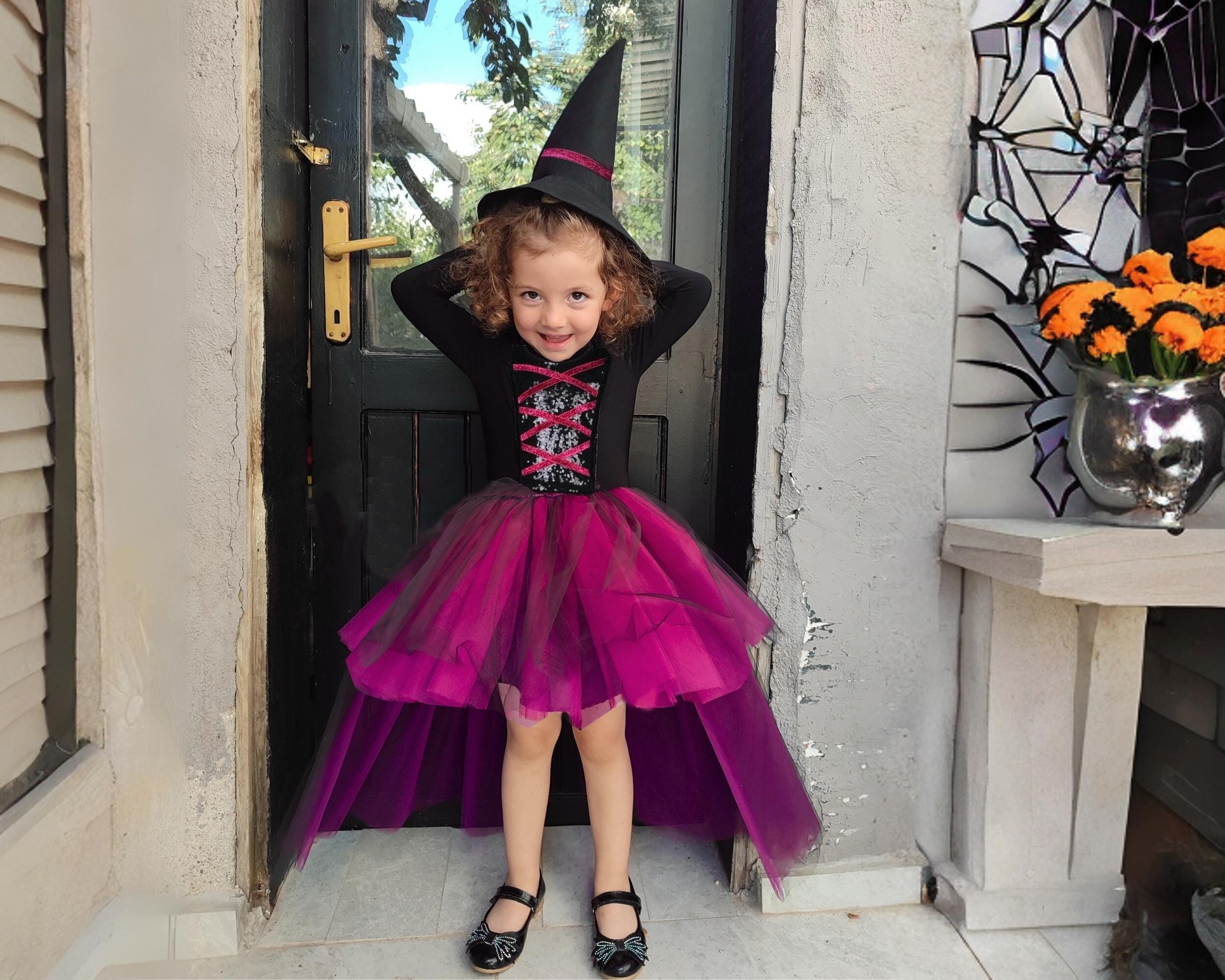 Girls Witch Costume: Black & Pink Tutu Dress with Hat / Express Shipping Girls Witch Costume: Black & Pink Tutu Dress with Hat / Express Shipping