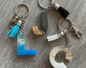 Custom Letter Resin Keychain | Floral | Foil Flakes