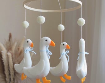 Duck Baby Mobile: Handmade Felt Silly Goose For Crib, Goose Nursery Decor