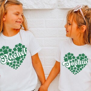 Kids St Patricks Day Shirt, Toddler St Patricks Day Shirt, Girls Personalized Shamrock Heart Kids Shirt, Clover Heart Toddler Shirt