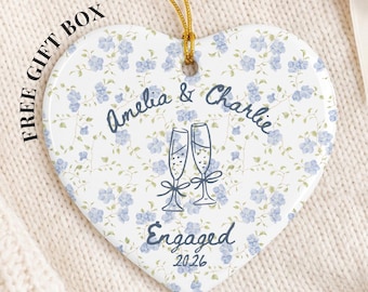 Personalized Engagement Ornament, Custom Names & Date, Our First Christmas Engaged Fiance Gift, Proposal Keepsake