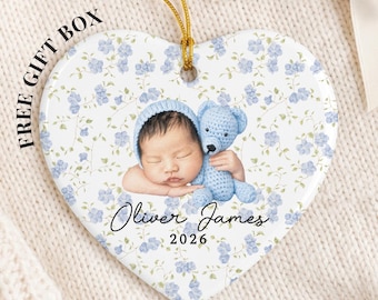 Custom Baby Photo Christmas Ornament, Personalized Baby's First Christmas Ornament 2026, Baby Shower Photo Keepsake