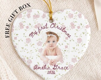 Custom Baby Photo Christmas Ornament, Personalized Baby's First Christmas Ornament 2026, Baby Shower Photo Keepsake